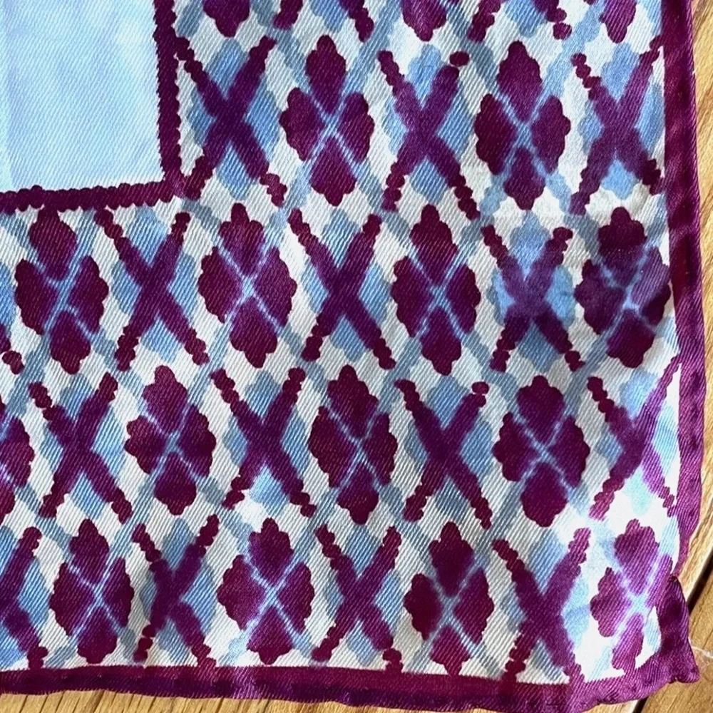 Vintage Glentex Silk Blend Scarf Purple Ivory Geometric Print Oblong